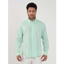 Dufy Yeşil Erkek Regular Fit Düz Brent Düğmeli Yaka Uzun Kol Gömlek