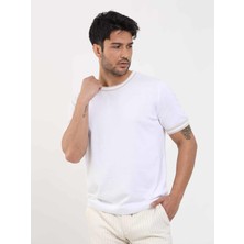 Dufy Beyaz Erkek Slim Fit Düz O Yaka Triko