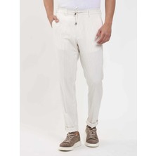 Dufy Bej Erkek Slim Fit Çizgili Pantolon