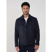 Dufy Lacivert Erkek Regular Fit Düz Klasik Yaka Süet Mont