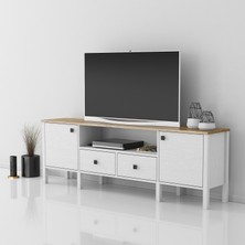 Sakura Ahşap Sakura  Lagos  2 Kapak 2 Çekmece  Tv Ünitesi -Wood Beyaz-Minifiks Bağlantılı