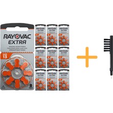 Rayovac 80 Adet Pil Rayovac Extra 13 Numara Işitme Cihazı Pili 10 Paket x 8 Adet = 80 Adet Pil + Hediye Mıknatıslı Işitme Cihazı Temizleme Fırçası