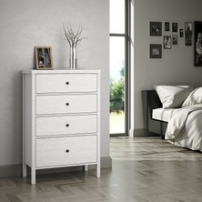 Sakura Ahşap Sakura Tunis 4 Çekmeceli Şifonyer -Wood Beyaz-Minifiks Bağlantılı