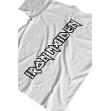 Hey Efulim Iron Maiden Yazılı Tasarım Baskılı Oversize Unisex Beyaz T-Shirt