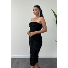 Giyimmasalı Üç Boyutlu Kumaş Bolero Detaylı Kalem Elbise - Siyah