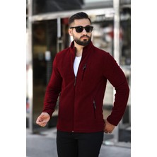 Butik Erkek Bordo Polar Standart Tam Fermuarlı 3 Cepli Erkek Polar