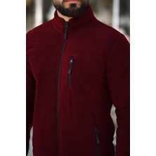 Butik Erkek Bordo Polar Standart Tam Fermuarlı 3 Cepli Erkek Polar