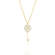 Söğütlü Silver Gümüş Altın Yaldızlı Zirkon Taşlı Anahtar Kolye SGTL10930GOLD