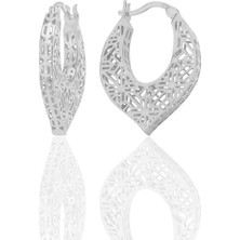 Söğütlü Silver Gümüş Beyaz Altın Rodyumlu Özel Işçilikli Füzyon Oval Küpe SGTL12542RODAJ