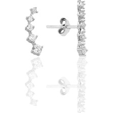 Söğütlü Silver Gümüş Rodyumlu Zirkon Taşlı Beş Taşlı Vidalı Küpe SGTL12552RODAJ