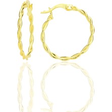 Söğütlü Silver Gümüş Altın Yaldızlı Çift Burma Halka Küpe SGTL12545GOLD