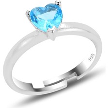 Söğütlü Silver Gümüş Rodyumlu Akuamarin Taşlı Brilliant Ayarlamalı Kalp Yüzük SGTL12526MAVI