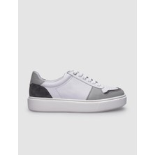Cabani %100 Hakiki Deri Beyaz - Gri Erkek Sneaker