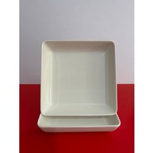 Çukur 19 cm Kalın Porselen Kare Salata Tabağı 2 Li Krem