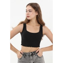 Sezer Aktaş Siyah Askılı Crop Top Bluz