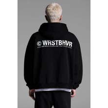 Amor Man Büyük Beden Özel Tasarım Kapüşonlu Wrstbhvr Sırt Baskılı Oversize Battal Erkek Sweatshırt