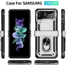 Seniee Samsung Galaxy Z Flip 4 Kickstand Zırhlı Manyetik Halkalı Telefon Kılıfı Sağlam Koruyucu Askeri Sınıf Darbeye Dayanıklı Kılıf (Yurt Dışından)