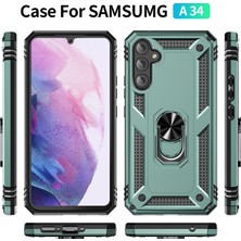 Seniee Samsung Galaxy A34 Kickstand Zırhlı Manyetik Halkalı Telefon Kılıfı Sağlam Koruyucu Askeri Sınıf Darbeye Dayanıklı Kılıf (Yurt Dışından)