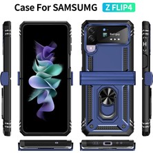 Seniee Samsung Galaxy Z Flip 4 Kickstand Zırhlı Manyetik Halkalı Telefon Kılıfı Sağlam Koruyucu Askeri Sınıf Darbeye Dayanıklı Kılıf (Yurt Dışından)