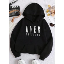 Amor Man Büyük Beden Özel Tasarım Kapüşonlu Over Thınkıng Baskılı Şardonlu Oversize Battal Kadın Sweatshırt