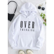Amor Man Büyük Beden Özel Tasarım Kapüşonlu Over Thınkıng Baskılı Şardonlu Oversize Battal Kadın Sweatshırt