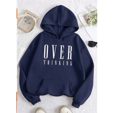 Amor Man Büyük Beden Özel Tasarım Kapüşonlu Over Thınkıng Baskılı Şardonlu Oversize Battal Kadın Sweatshırt