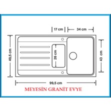 Meyesin Granit Evye Beyaz 1.5 Gözlü Mutfak Evyesi  50 x 100 Cm.