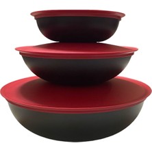 Tupperware Berrak Siyah Bordo Saklama Kabı Set Kırmızı 6 Parça