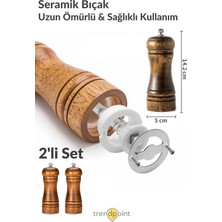 Trendpoint 2li Set Baharat Öğütücü Premium Doğal Ahşap Değirmen Karabiber Tuz Kahve Tuzluk Biberlik 2li Set 22CM