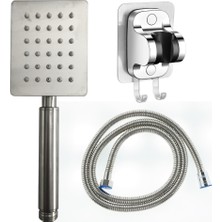 Ahlez Shine 304 Paslanmaz Duş Başlığı   3m Yapışkanlı Mafsal ve Duş Hortumu Seti