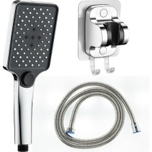Ahlez Aqua Kare 3 Fonksiyon Duş Başlığı   Yapışkanlı Duş Askısı ve Örgülü Duş Hortumu Duş Seti