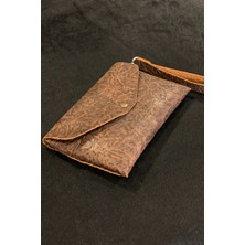 MAT DERİ Kadın Çanta Kahve Desenli Hakiki Deri Çapraz Askılı Clutch Portföy Çanta