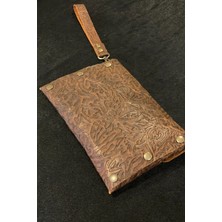 MAT DERİ Kadın Çanta Kahve Desenli Hakiki Deri Çapraz Askılı Clutch Portföy Çanta