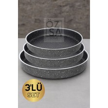 32 x 32 3'lü Granit Fırın Tepsi Seti Yuvarlak Fırın Tepsi Set 28-30-32CM Granit Gri 3