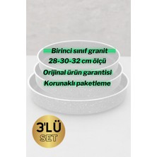 32 x 32 3'lü Granit Fırın Tepsi Seti Yuvarlak Fırın Tepsi Set 28-30-32CM Granit Gri 3