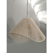 Turkish Belkıs Rattan Bambu Hasır Makrome Sarkıt Avize 35 cm Zincirli Metal Tesisatlı