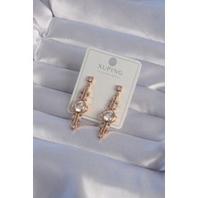 Shopzum Xuping Rose Renk Zirkon Taşlı Geometrik Sallantılı Küpe