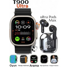 Gümüş Akıllı Saat Watch 8 T900 Ultra 2s 2.3inch Arama+Ultra Pods Max Dokunmatik Bluetooth Kulaklık