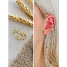 Retrobird Tekli Pirinç Earcuff Kıkırdak Küpe Kadın Sarı