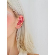 Retrobird Tekli Pirinç Earcuff Kıkırdak Küpe Kadın Sarı