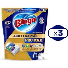 Bingo Akıllı Kapsül Pro Max Bulaşık Makinesi Tableti 60'lı x 3 Adet (180 Kapsül)