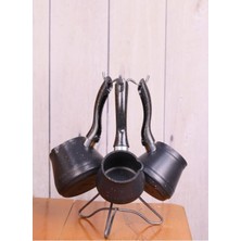 4 3 Lü Granit Cezve Seti Siyah Renk Siyah Granit