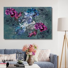 Gaagart Tekli Yatay Kanvas Duvar Tablosu Grili Desenli Çiçek Tasarımı