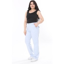 Şans Kadın Büyük Beden Mavi Likralı Gabardin Kumaş Arka Beli Lastikli Pantolon 65N38100
