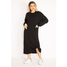 Şans Kadın Siyah Büzgü Detaylı Sweatshirt Elbise 65N35043