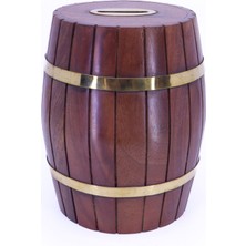 Otantik Pirinç - Ahşap Fıçı Kumbara Ofis Masa Dekoru Tip Box Büyük Boy