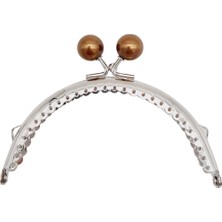 Angel Çanta Aksesuar 10.5 cm Gümüş Metal Kahverengi Toplu Oval Cüzdan Klipsi Çanta Bursu Model 2