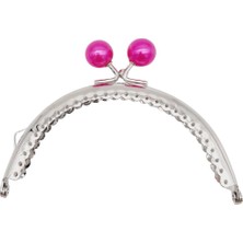 Angel Çanta Aksesuar 10.5 cm Gümüş Metal Fuşya Toplu Oval Cüzdan Klipsi Çanta Bursu Model 2