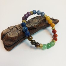 Ayre Style Doğal Taş Kadın Erkek Çakra Bileklik - 8mm Küre Kesim Kaplan Gözü, Sodalit, Aventurin, Lapis Lazuli, Kırmızı Jasper, Sitrin ve Ametist-Hediye Bileklik