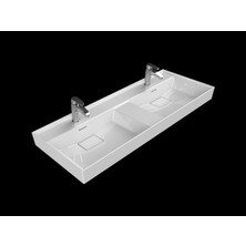 Turkuaz Sharp Etajerli Lavabo 120 x 48 cm (Çift Hazneli Çift Batarya Delikli)